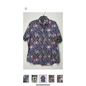 Murano Liquid Luxury Men's Short Sleeve Button-Up Shirt XL Colorful Tropical